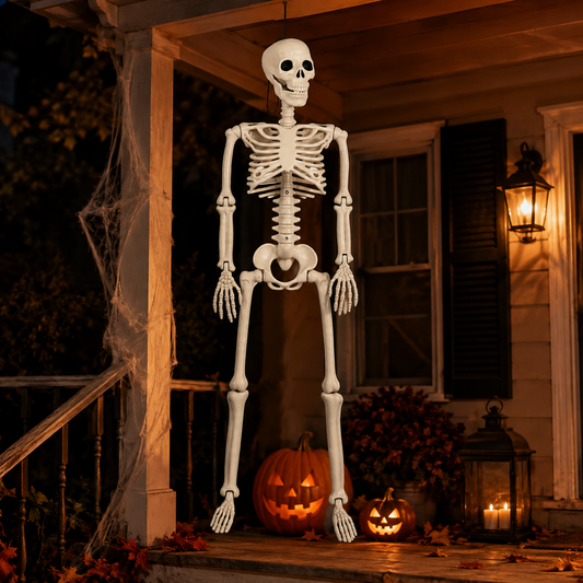 Hanging distressed skeleton Halloween prop with rope