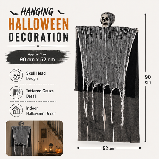 Hanging Skull Ghost with Tattered Gauze โ Halloween Indoor Decoration - product image 2