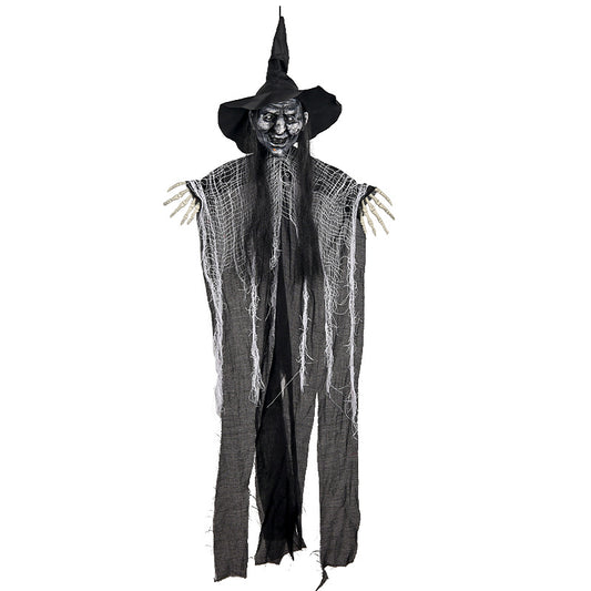 3-Piece Hanging Witch Decoration Set – Red & Black Witches with Skeleton Hands, 38 In Each - product image 2
