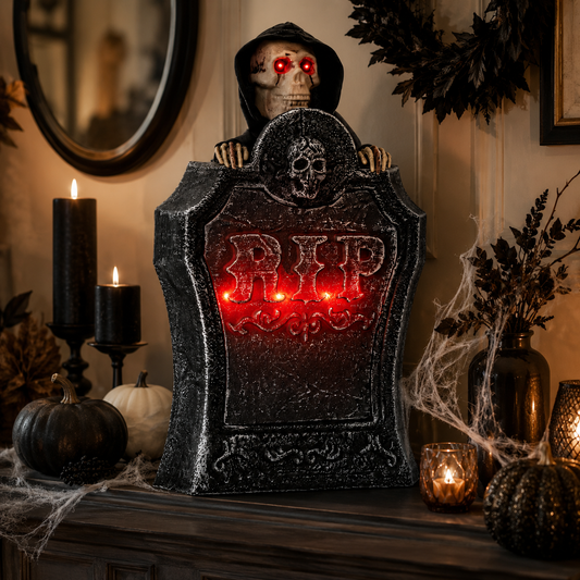 Animated Rising Tombstone with Red Light, Motion & Sound – Halloween Prop – alternate product view 1