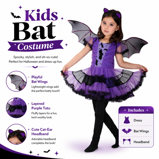 Girls Purple Bat Dress Halloween Costume - product image 2