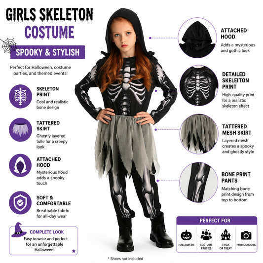Girls Skeleton Girl Jumpsuit Halloween Costume - product image 2