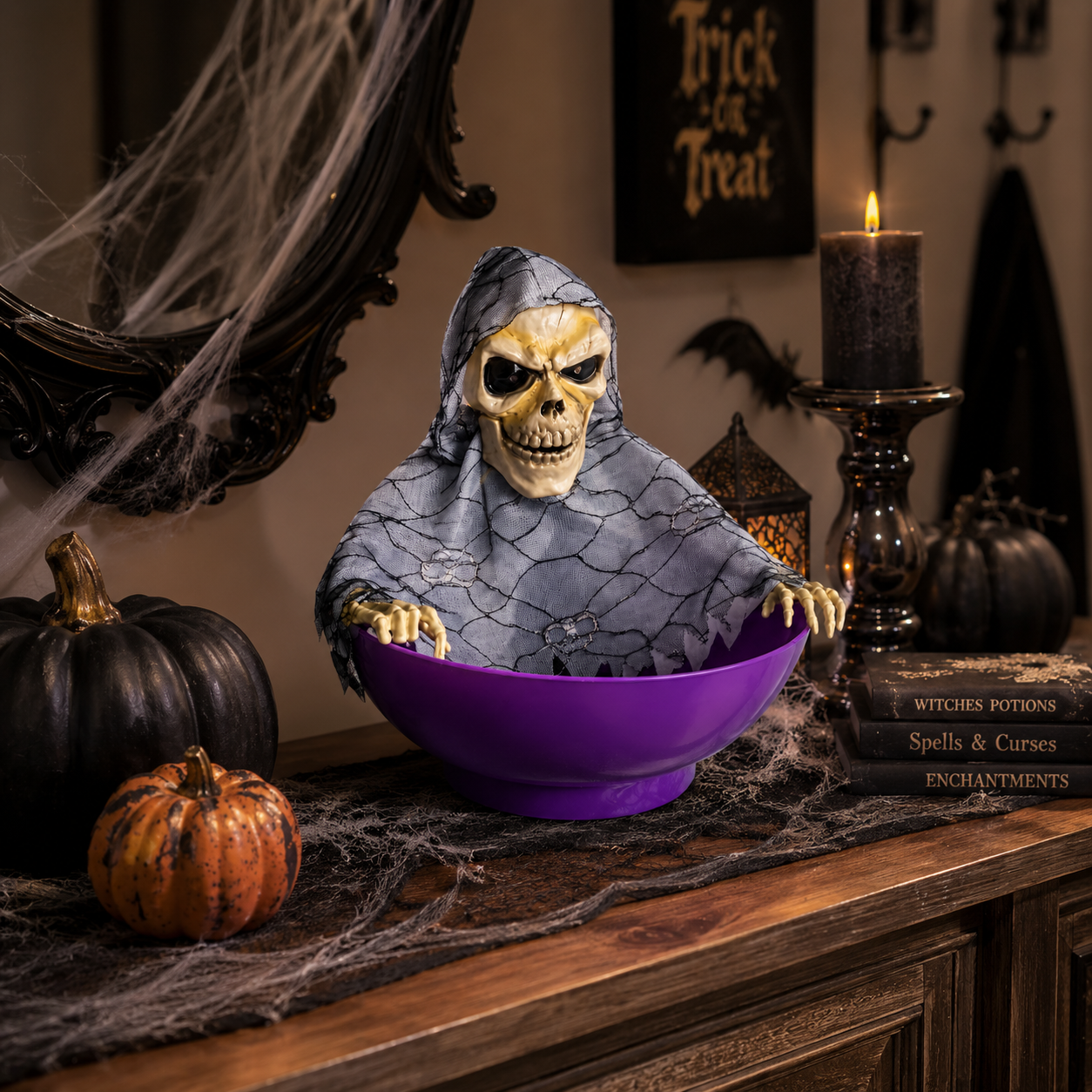 Halloween Candy Bowl – Light-Sensing Light-Up Prop with Sound Effects, Battery-Operated - product image 9