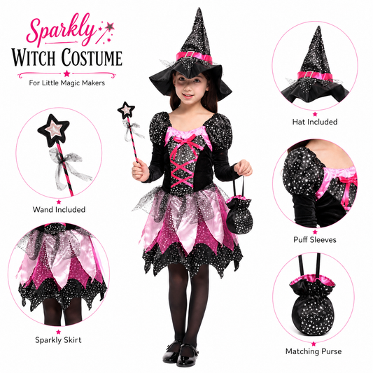 Girls Sparkly Magic Witch Halloween Costume - product image 2