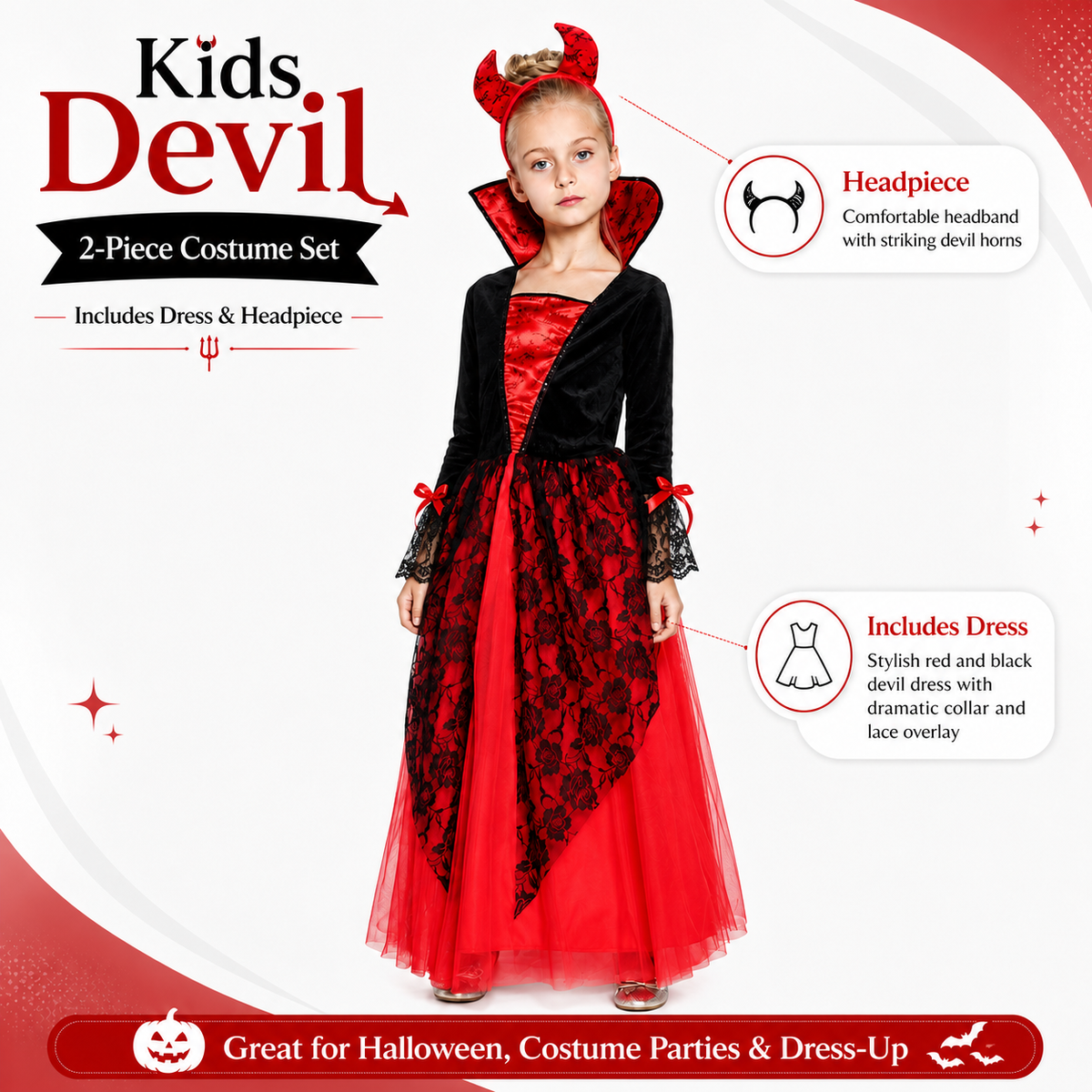 Girls Vampire Red Devil Girl Halloween Costume - product image 2