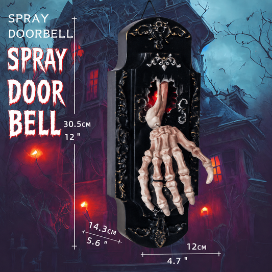 Mist-spraying haunted door lock Halloween decoration with size measurements