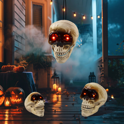 Sound-activated skull head Halloween decoration responding to nearby noise