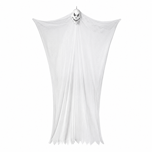 White 9.8 ft gauze ghost Halloween decoration with skull mask