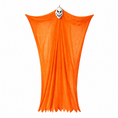 Pumpkin-style 9.8 ft orange gauze ghost Halloween decoration on a white background