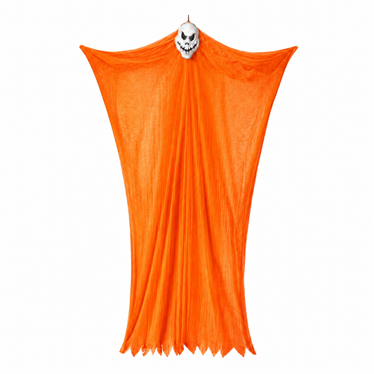 Pumpkin-style 9.8 ft orange gauze ghost Halloween decoration on a white background