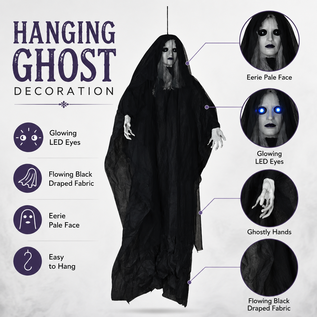 Black bride ghost decoration showing light and sound features
