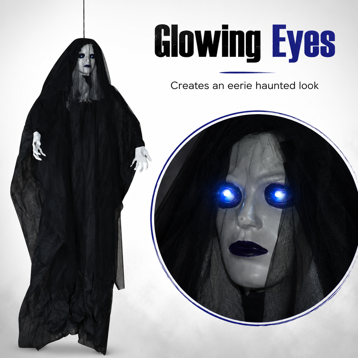 Black bride ghost Halloween decoration with glowing red eyes