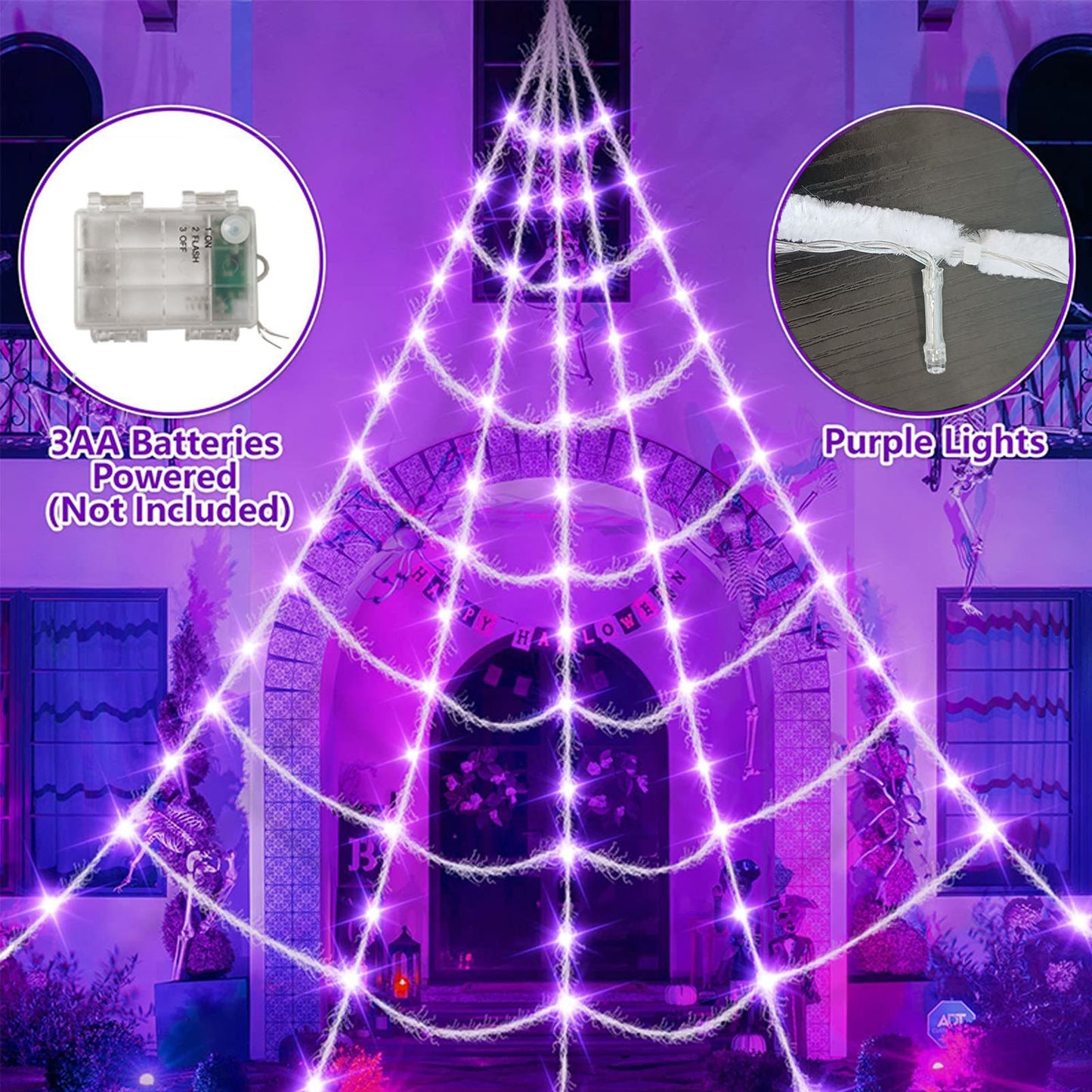 16 Ft (5 m) Light-Up Triangular Spider Web Halloween Decoration