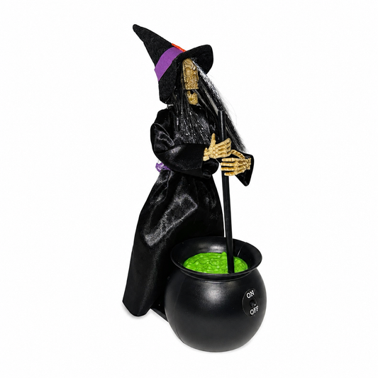 Animated Witch Stirring Cauldron Halloween Decoration