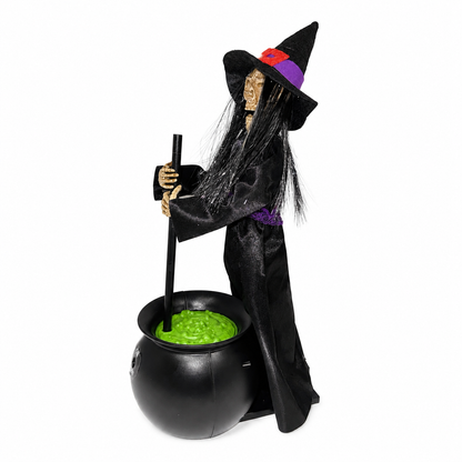 Animated Witch Stirring Cauldron Halloween Decoration