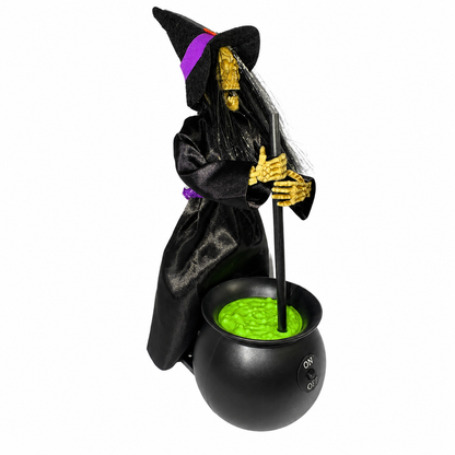 Animated Witch Stirring Cauldron Halloween Decoration
