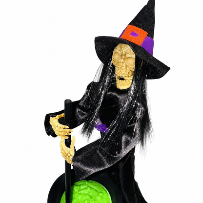 Animated Witch Stirring Cauldron Halloween Decoration