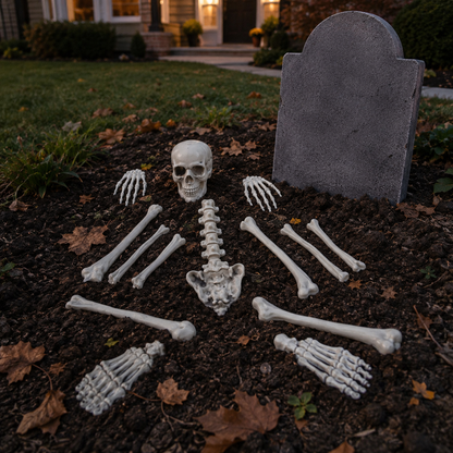 Skeleton Bone Decoration Set – Halloween Graveyard Bones with Mesh Storage Bag