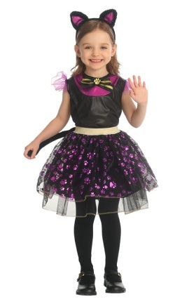 Kids Purple Black Paw Print Dress Halloween Costume - Age 3-4