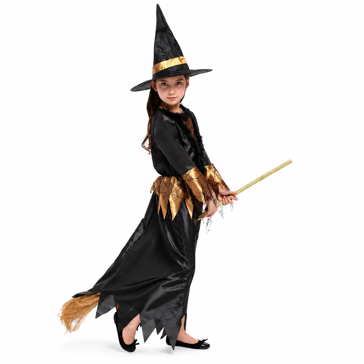 Girls Black Gold Magic Witch Halloween Costume - product image 3