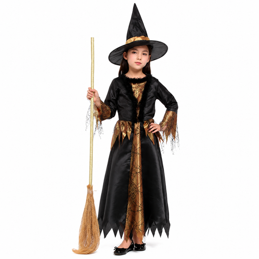Girls Black Gold Magic Witch Halloween Costume - product image 2