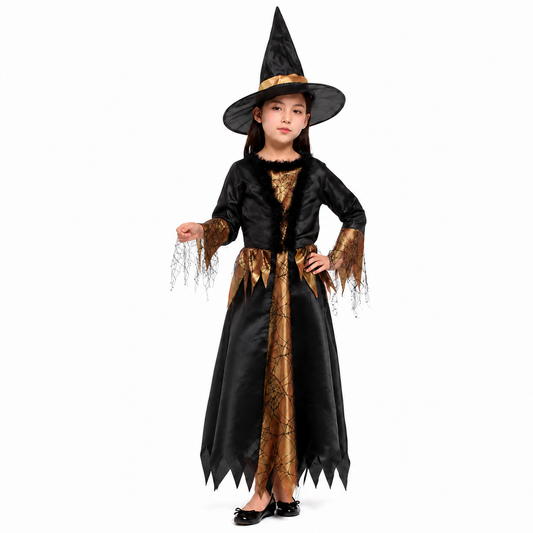 Girls Black Gold Magic Witch Halloween Costume - product image 1