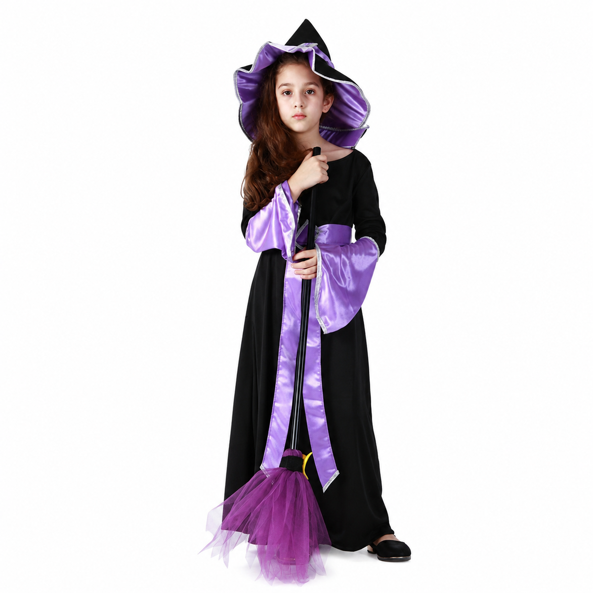 Girls Black Purple Witch Halloween Costume - product image 1