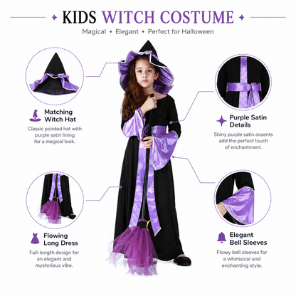 Girls Black Purple Witch Halloween Costume - product image 2