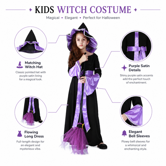 Girls Black Purple Witch Halloween Costume - product image 2