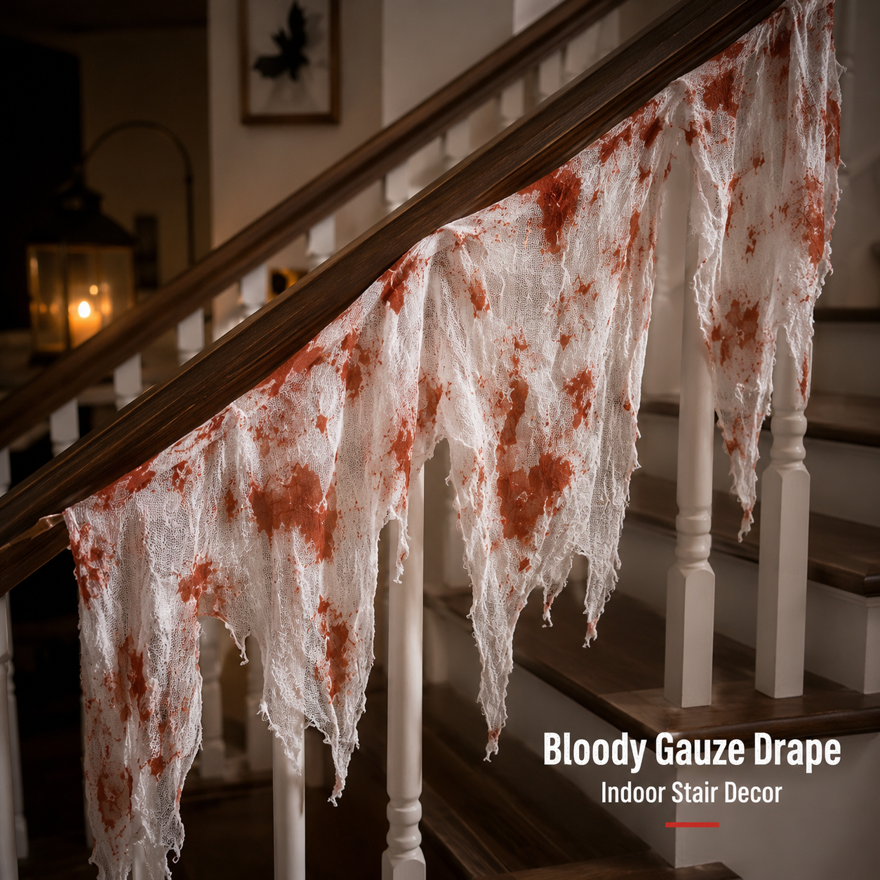 Bloody Gauze Cloth Drape – Tattered Halloween Fabric Decoration with Blood Stains - product image 2