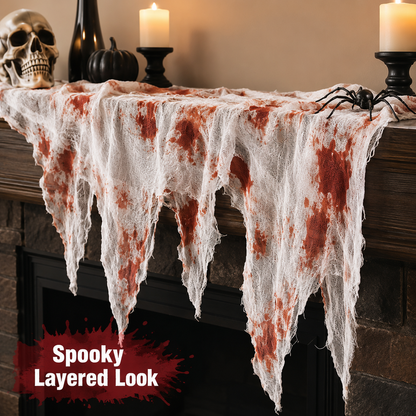 Bloody Gauze Cloth Drape – Tattered Halloween Fabric Decoration with Blood Stains - product image 4