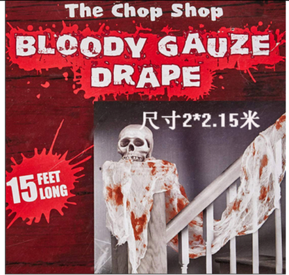 Bloody Gauze Cloth Drape – Tattered Halloween Fabric Decoration with Blood Stains - product image 5