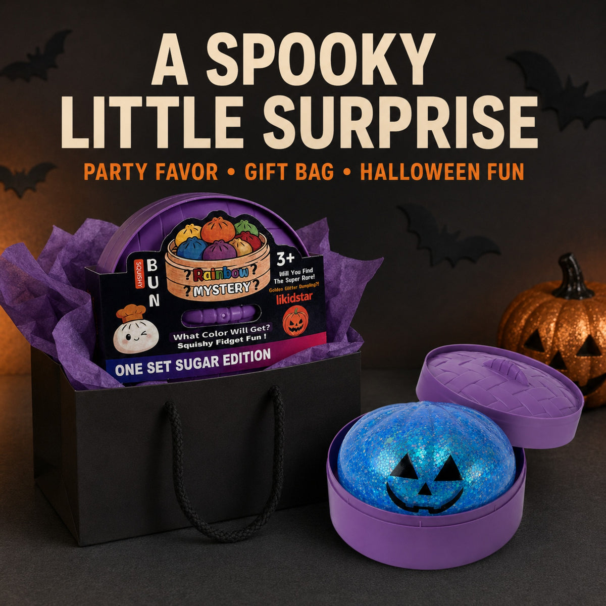 Halloween pumpkin mystery squishy party-favor gift idea
