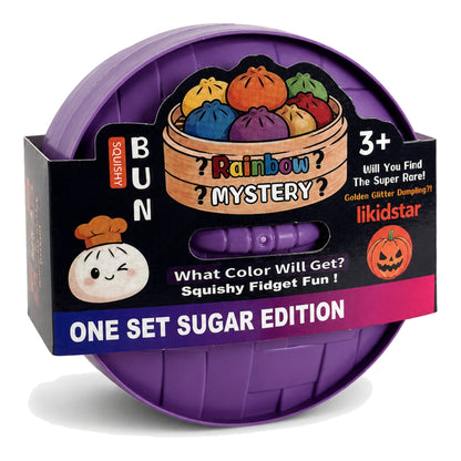 Sealed package view of Halloween pumpkin mystery squishy