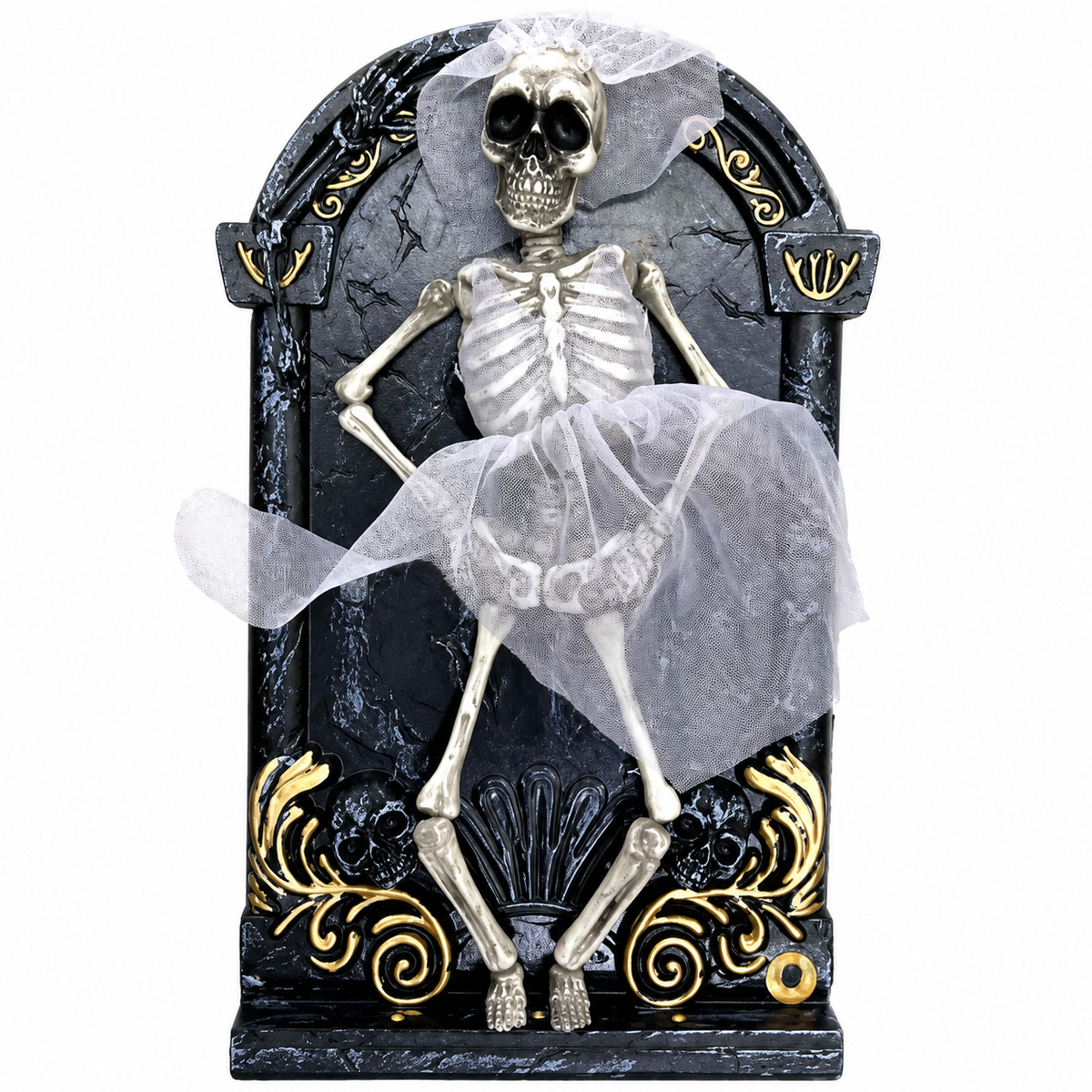 Skeleton Bride Wall Decor – Gothic Halloween Plaque with Gauze Veil Accent - product image 1