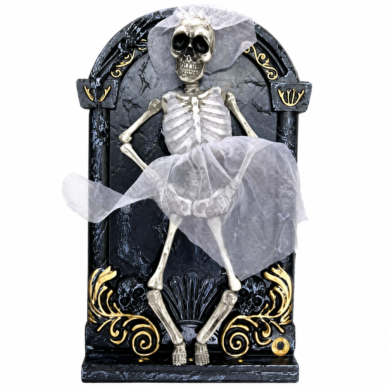 Skeleton Bride Wall Decor – Gothic Halloween Plaque with Gauze Veil Accent - product image 1