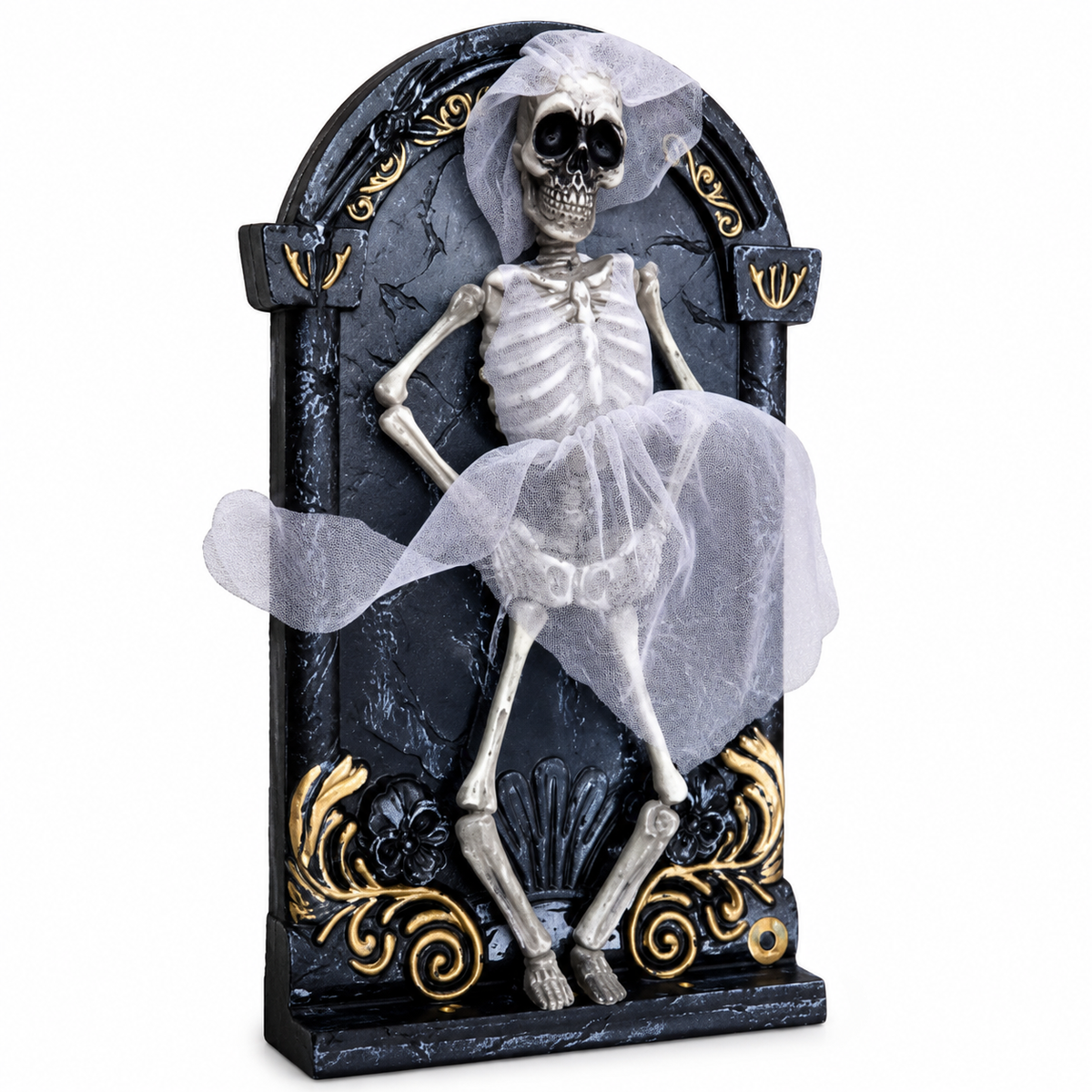 Skeleton Bride Wall Decor – Gothic Halloween Plaque with Gauze Veil Accent - product image 2