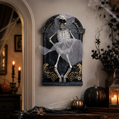 Skeleton Bride Wall Decor – Gothic Halloween Plaque with Gauze Veil Accent - product image 3