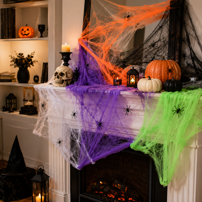Spider Web Cotton with Mini Spiders Halloween Decoration - product image 4