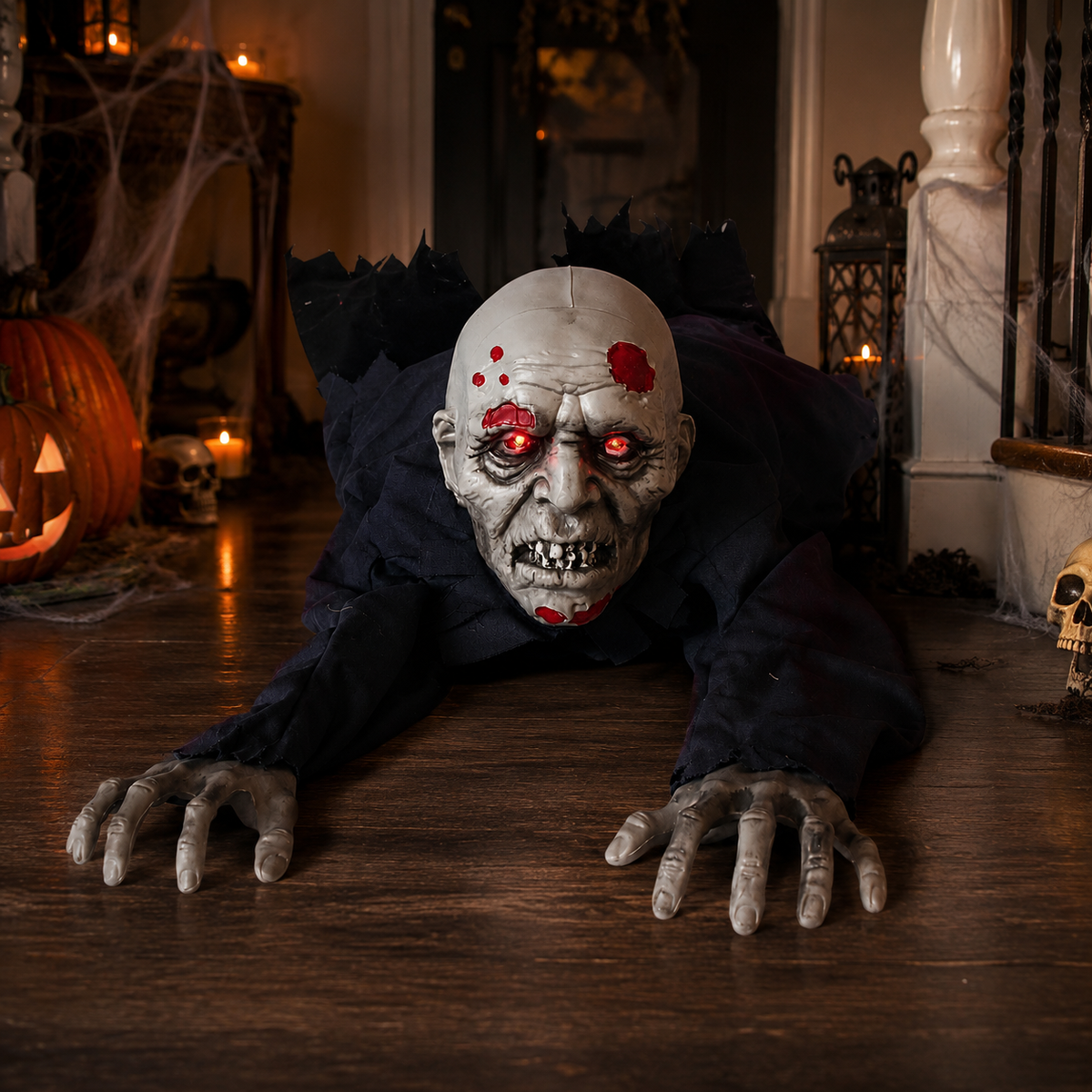 Sound-Activated Crawling Ghost in Grey Robe with Lights – Halloween Prop – alternate product view 2