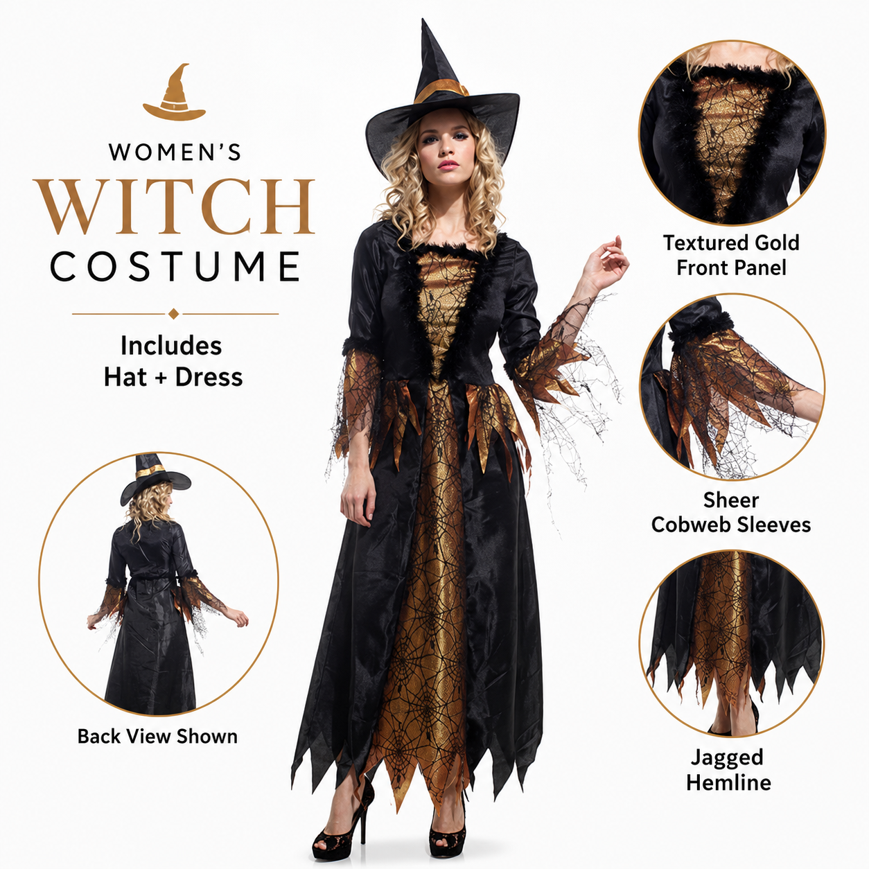 Women's Deluxe Gold Witch Halloween Costume - product image 2