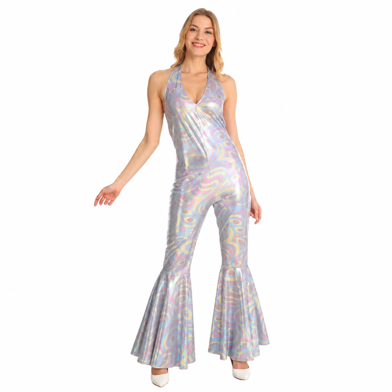 Women's 80s Sparkly Disco Jumpsuit Halloween Costume - product image 1