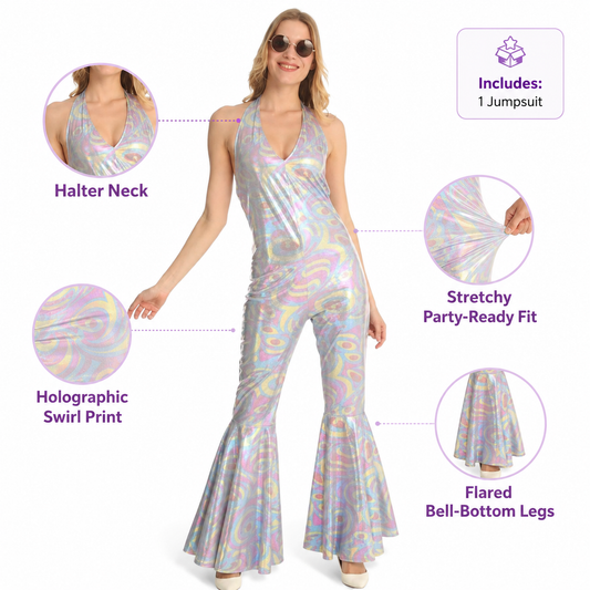 Women's 80s Sparkly Disco Jumpsuit Halloween Costume - product image 2