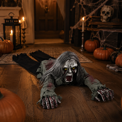 Sound-Activated Long-Haired Crawling Ghost with Lights – Halloween Prop – alternate product view 2