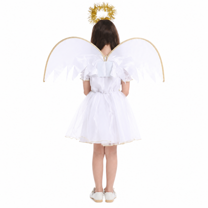 Back view of angel costume showing white wings