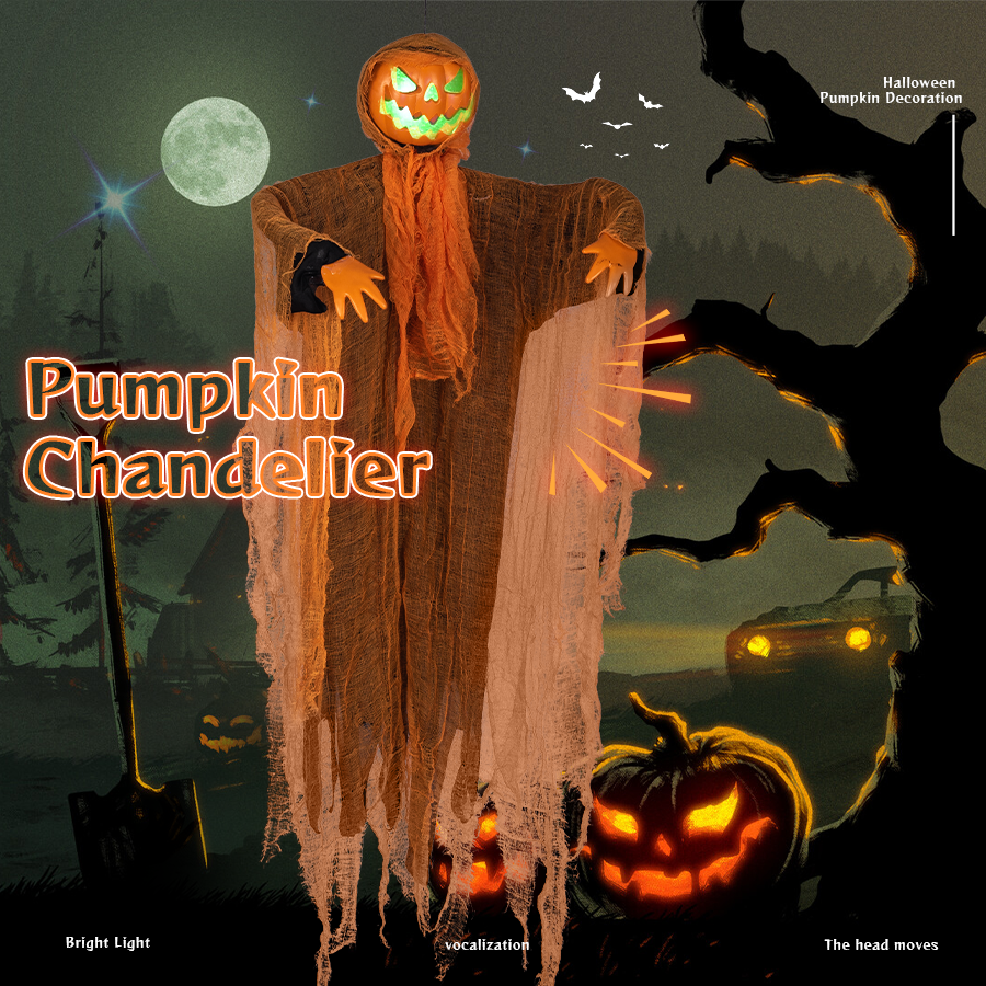 Hanging Rotating-Head Pumpkin Ghost Halloween Decoration - product image 3