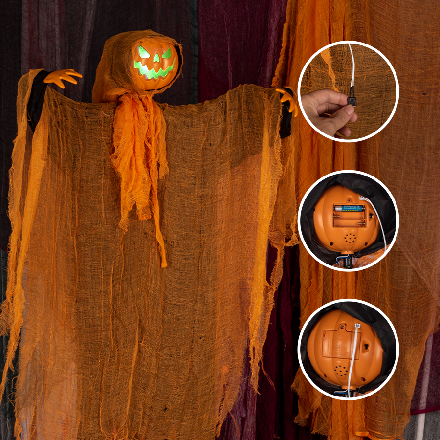 Hanging Rotating-Head Pumpkin Ghost Halloween Decoration - product image 5