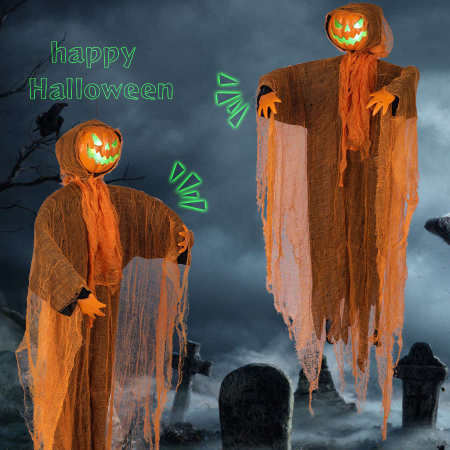 Hanging Rotating-Head Pumpkin Ghost Halloween Decoration - product image 6