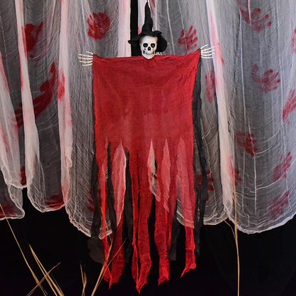 Hanging Skull Reaper Halloween Decoration – Tattered Gauze Robe with Witch Hat - product image 4