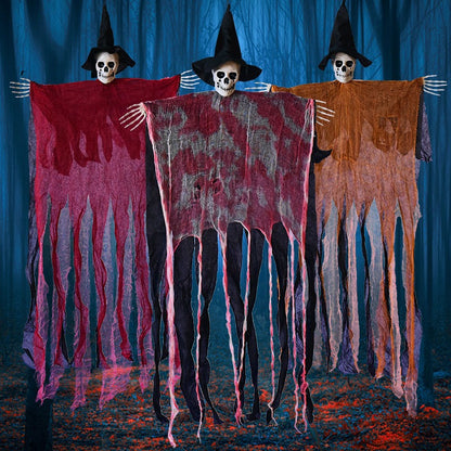 Hanging Skull Reaper Halloween Decoration – Tattered Gauze Robe with Witch Hat - product image 8